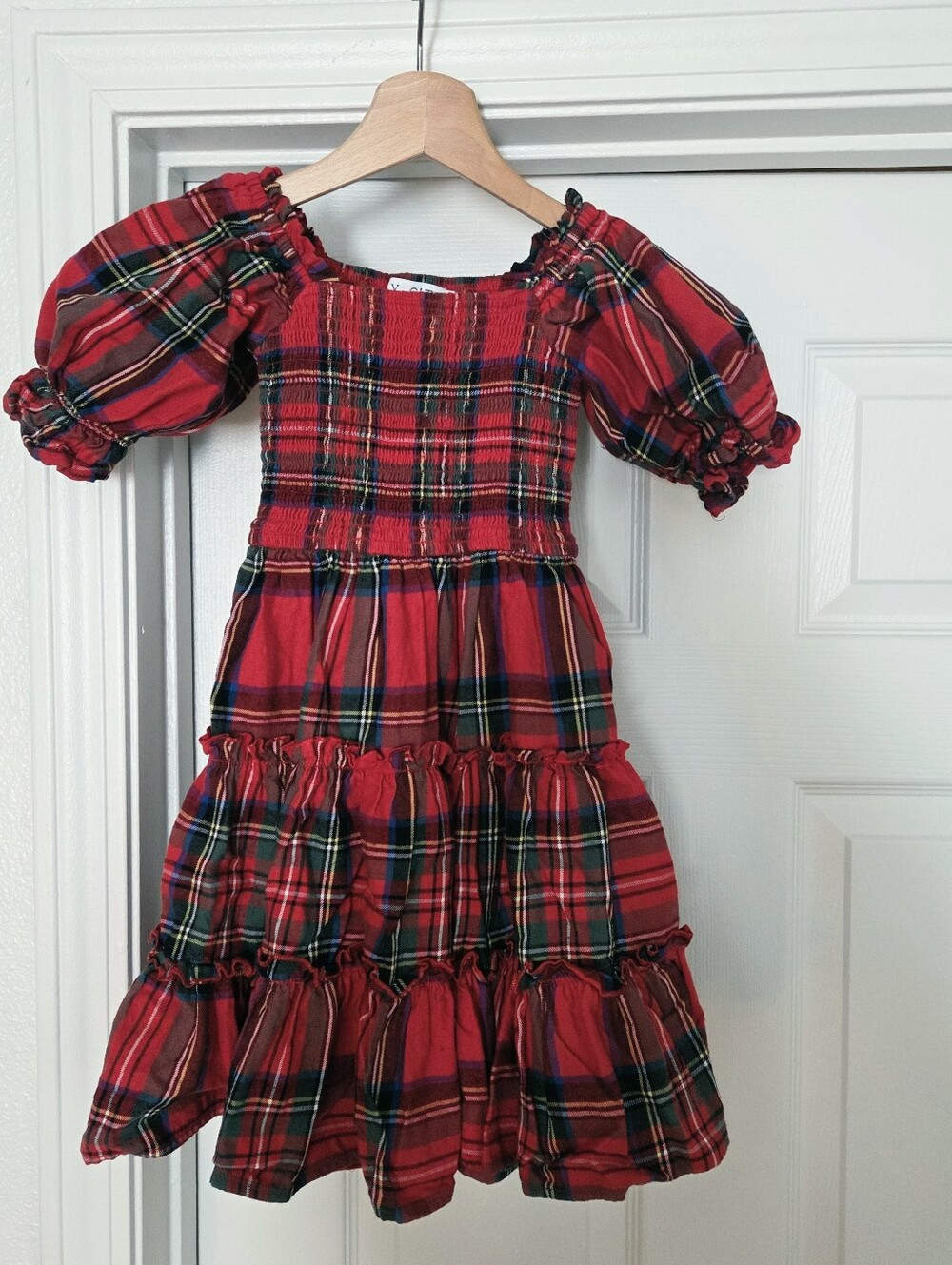 Ivy City Co. Red plaid Madeline Girls Smocked Tiered Dress